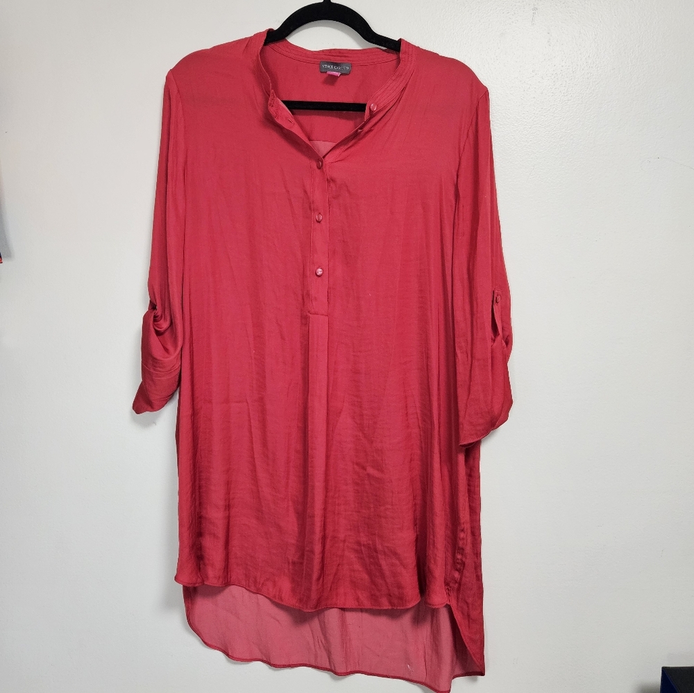 Vince camuto womens bright red button front flowy tunic blouse size sz large